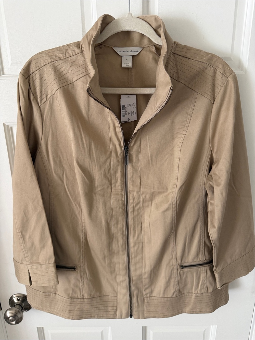 NWT Christopher & Banks Tan Lightweight Zip-Up Utility Jacket 3/4 sleeves XL